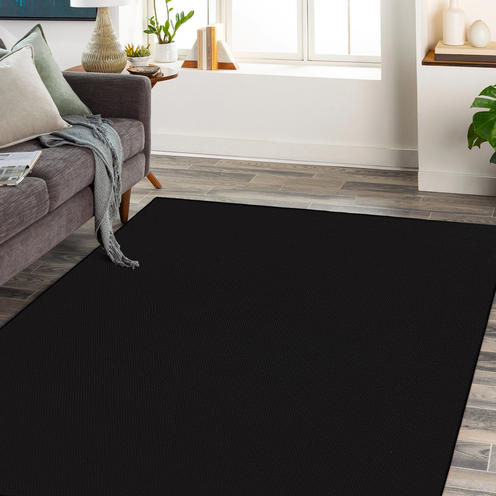 FairOnly 10'x13' Modern Area Rugs for Living Room Machine Washable Soft Non Shedding Textured Rugs for Bedroom Neutral Black Carpet