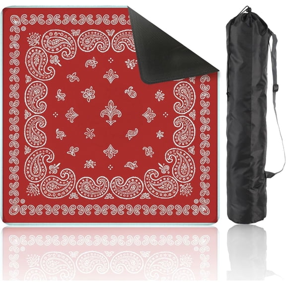 Mahjong Mat – 31.5x31.5 Inch Red Paisley Bandana Floral Elements White Detailing, Non-Slip Noise Reduction Table Cover for Dominoes, Poker, Card, Board & Tile Games, Gift