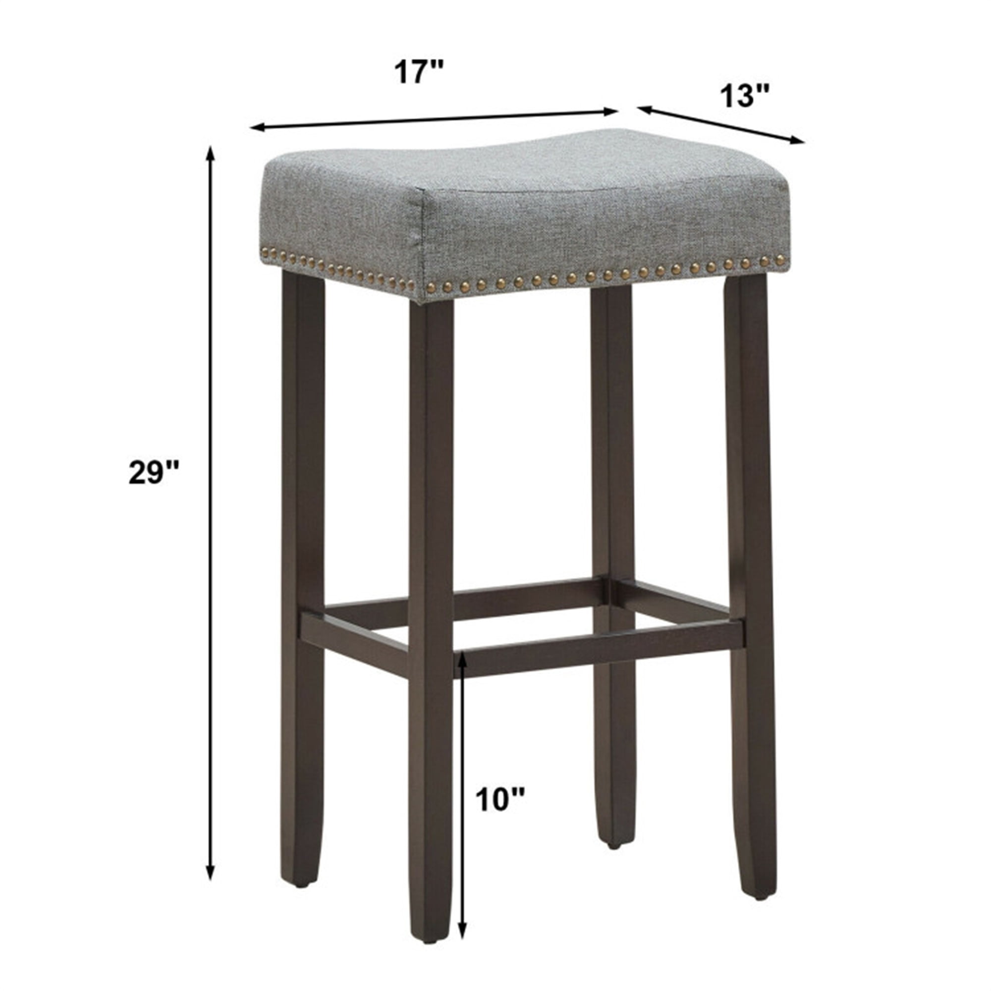 Demi Bonn Set of 2 Nailhead Saddle Bar Stools, 29" Heightdoor Modern Dining Chair, Gray