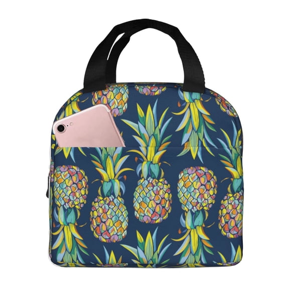 Kuqiui Colorful Pineapples Print Lunch Bag Lunch Box for Women & Men,Large Capacity Insulated Lunch Bag for Adult,Leakproof Reusable Lunch Tote Bags for Work/Office/Travel/Picnic