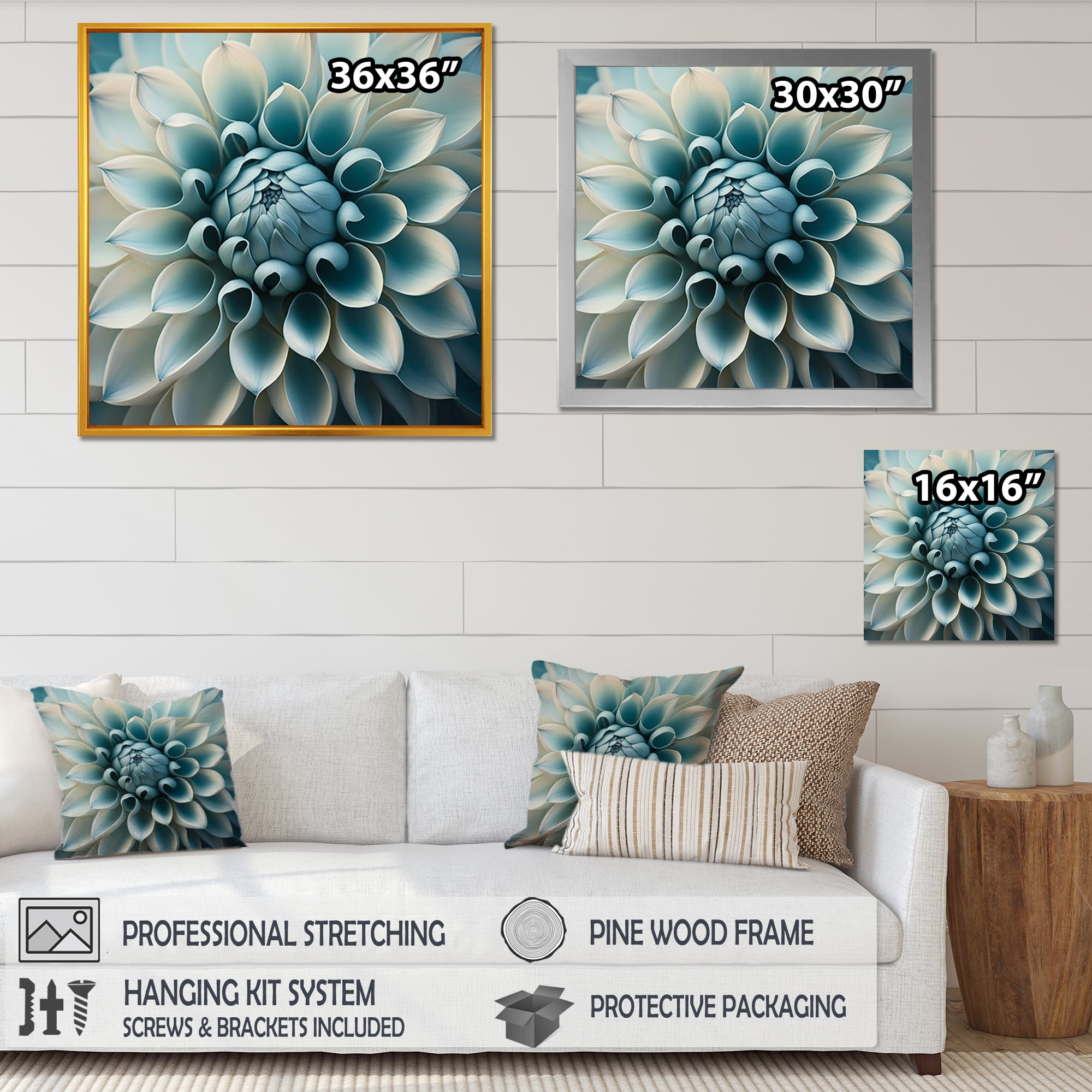 Designart Blue,White Dahlia Flowers I Canvas Wall Art