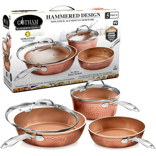Gotham Steel Premium Hammered Cookware 5 Pcs Cookware, Pots and Pan Set