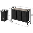 thumbnail image 6 of Laundry Sorter 3 Section, Laundry Hamper with Wheels, 3 × 11.5 Gal (43.4L), Rolling Laundry Basket, Pull-Out and Removable Oxford Fabric Bags, Greige and Black BG76XY01, 6 of 9