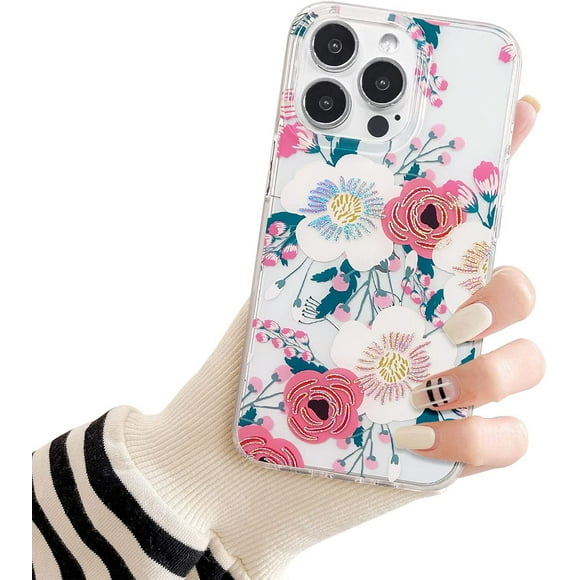 DiyGody Compatible with iPhone 13 Pro Case (6.1Inch) Pretty Glitter Cute Rose Flower Floral Pattern Design [Ultra Thin]