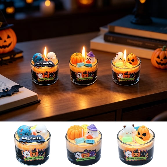 Clearance! Halloween Scented Candle, Cute Ghost Pumpkin Soy Wax Aromatherapy Candle, Decorative Halloween Candle in Glass Jar for Home Party Table Decor Gift