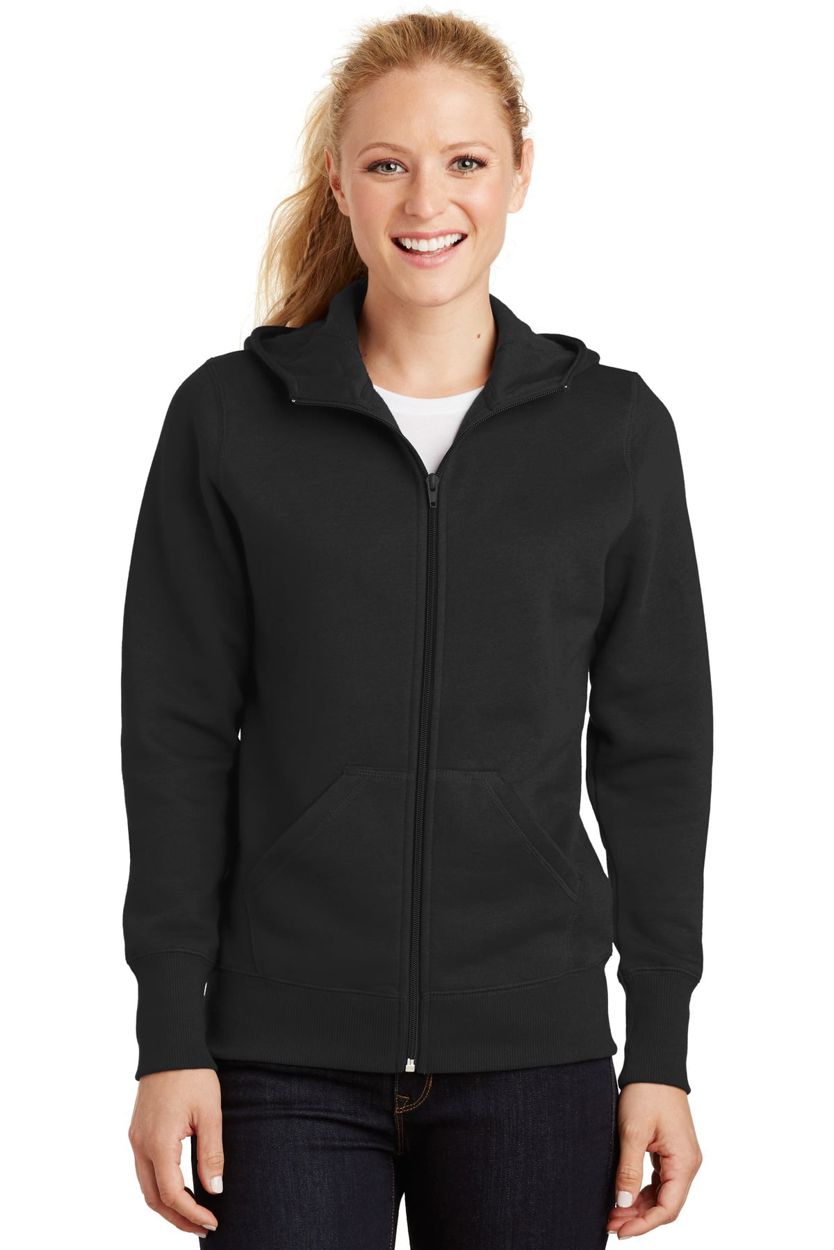 Sport-Tek® Ladies Full-Zip Hooded Fleece Jacket. L265 Black M | Walmart ...
