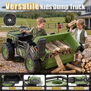 East Doll 24V Military Army-Style Ride On Dump Truck, 2 Seater 4WD 400W Electric Ride On Car, Big Kids Ride On Toy for Boys Girls 3-8 Years Old, Green