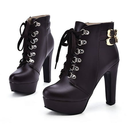 

Herrnalise Women s Fashion Square Heel Shoes Waterproof Platform High Heel Booties Clearance