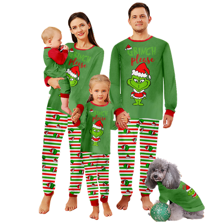 

FUNIER Family Matching Christmas Pajamas Sleepwear Set Merry Christmas Monster Stripe Printed Baby-Kids-Adult-Pet Size 2-Piece Top and Pants Bodysuits Pajamas Set