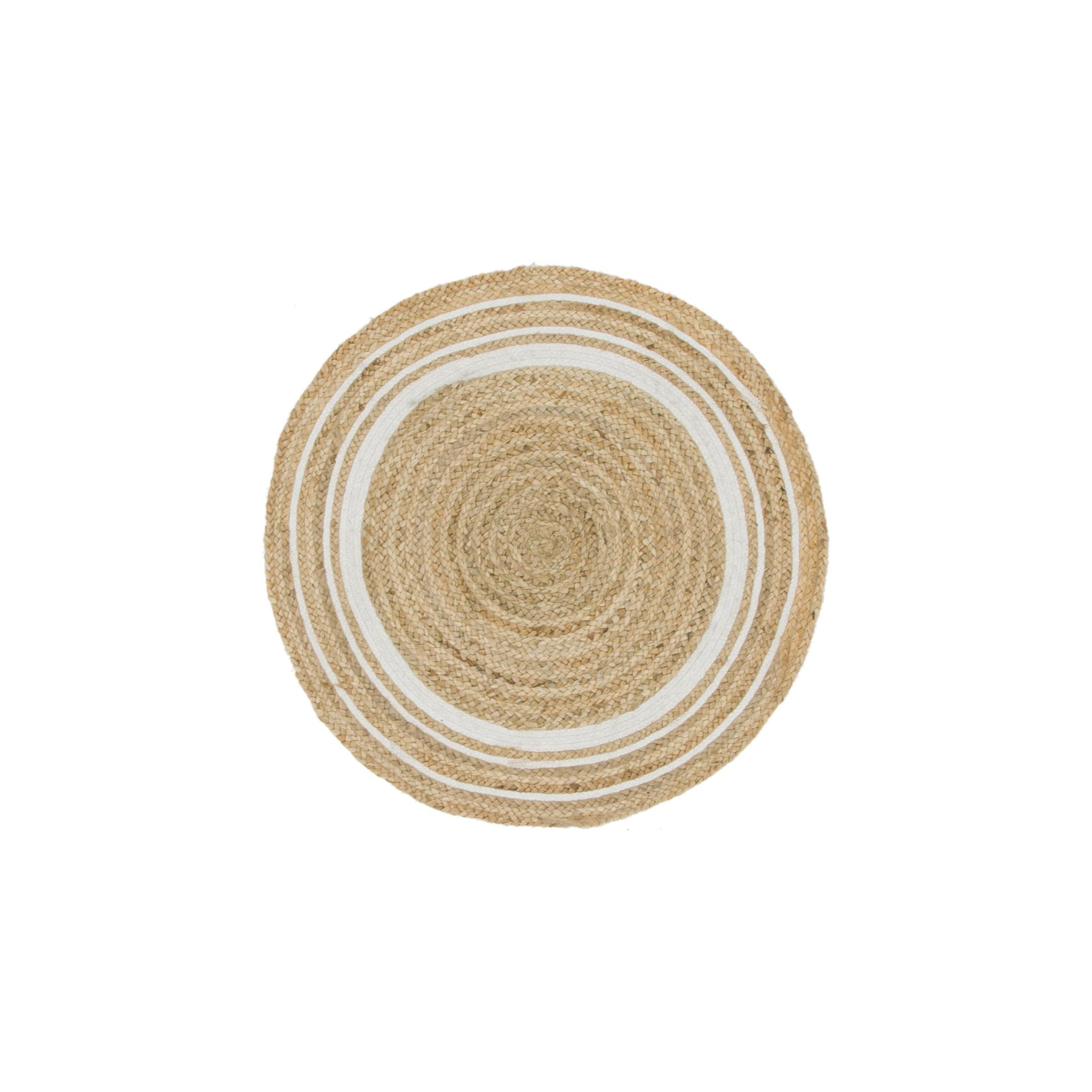 Unique Loom Braided Jute Collection Area Rug - Gujarat (3' 3" Round Natural and White/Ivory)