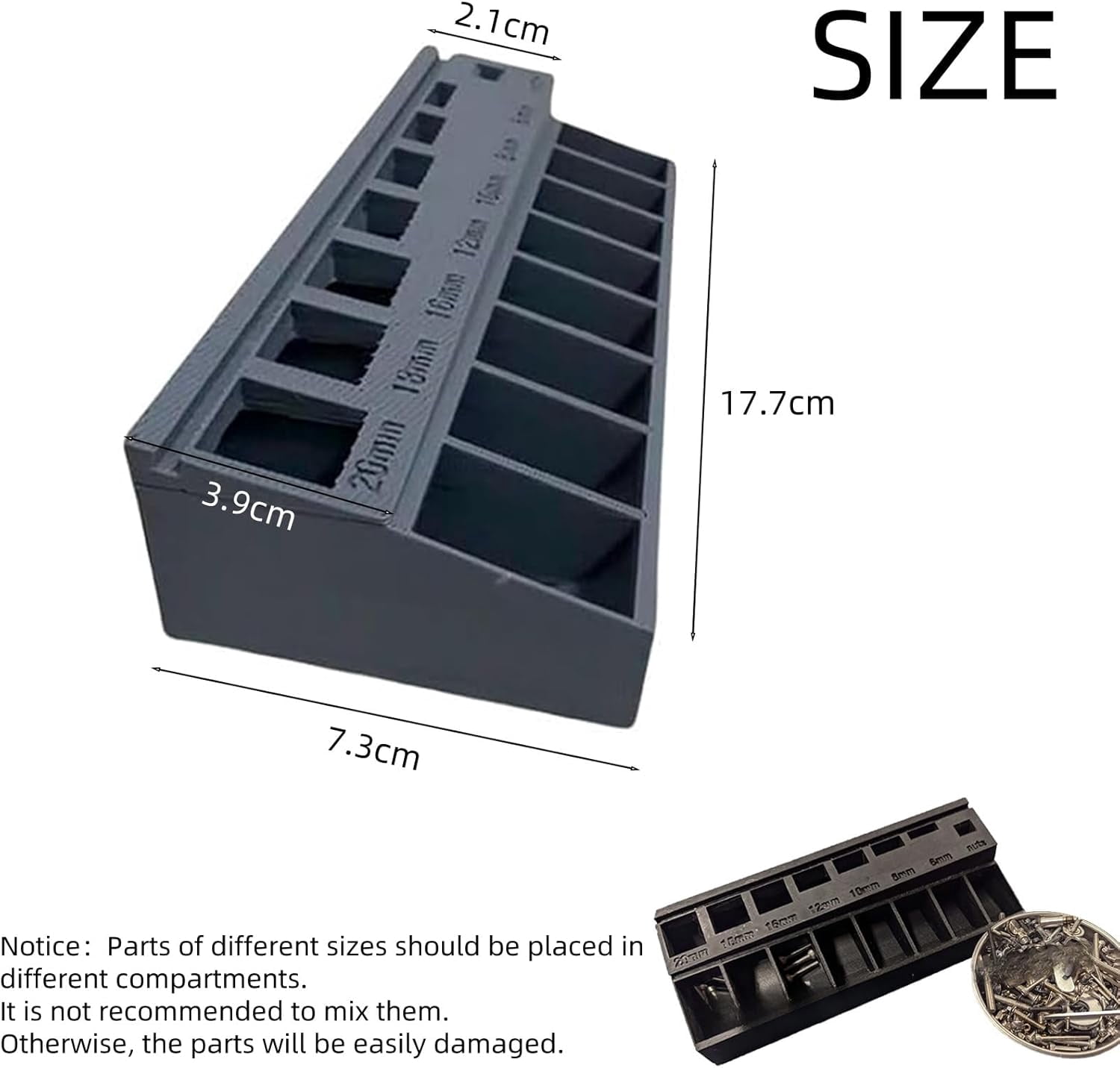 ABPETE M3 Screw Organizer, M3 Bolt Sorter, Bolt/Screw Length Sorter Tray with 7 Measuring Slots, for Hardware and Small Parts Storage (Blue)