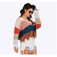 thumbnail image 2 of Mode des Femmes Bloc de Couleur Pull Manches Longues Creux Pompons en Détresse Pull, 2 of 7