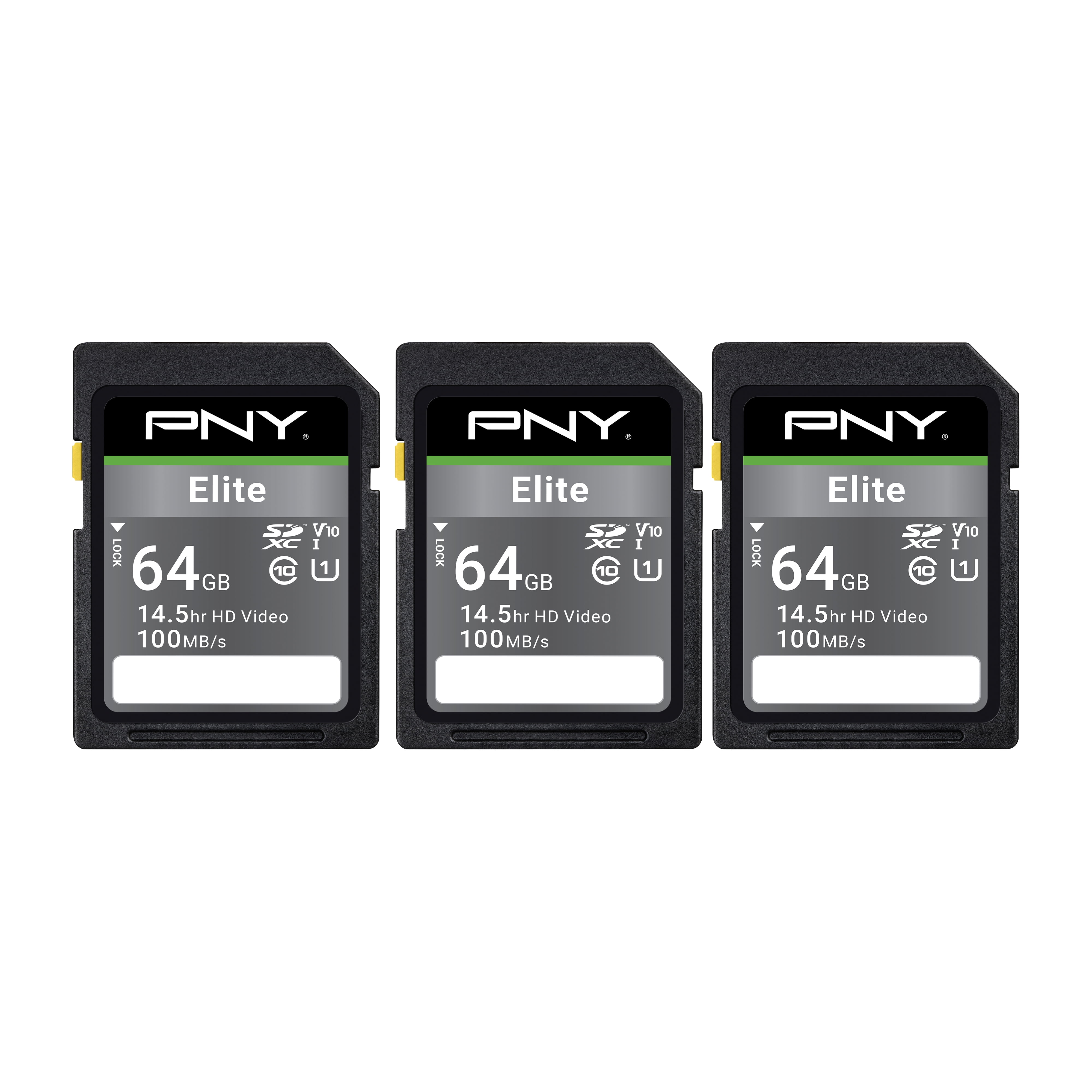 PNY 64GB Elite Class 10 U1 V10 SDHC Flash Memory Card 3-Pack