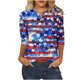 thumbnail image 1 of Camiseta Casual Suelta Del Botón Impreso Del Día de la Independencia de la Mujer de Manga Superior de 3/4 para el Hogar Y el Uso Diario, 1 of 4