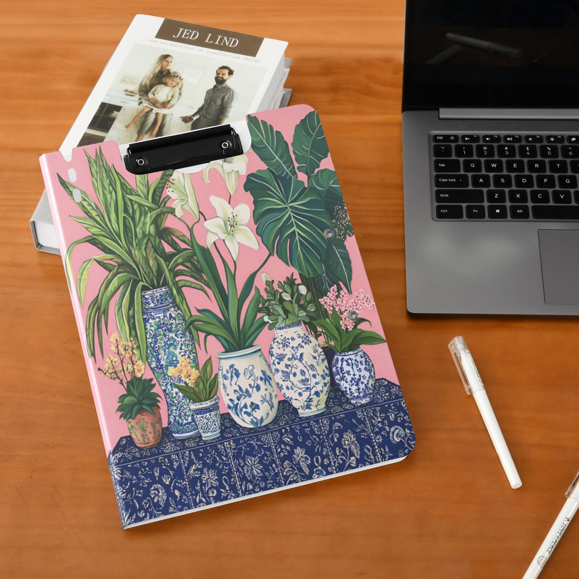 FORMRS A4 Clipboard Folder with Pen Holder Horizontal Foldable School Office Binder, Floral Vase