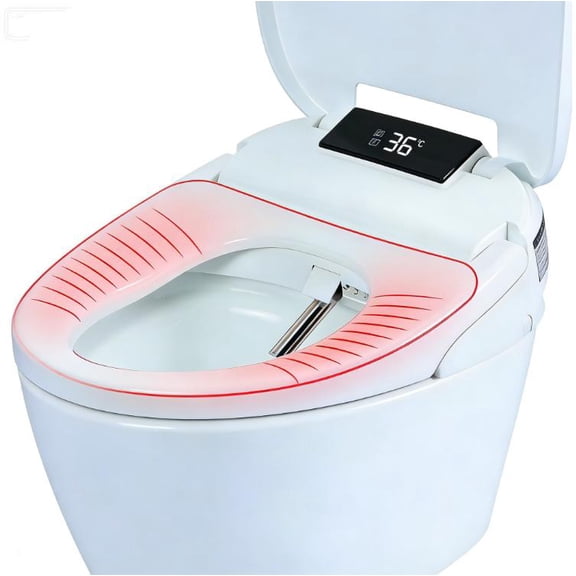Tchonts Smart Heated Toilet Seat for Elongated V-Shaped Toilets – Bidet Warm Water Wash, Self-Cleaning Nozzle,Warm Air Dryer, Deodorizer,Soft-Close Lid,LED Night Light & Remote Control,Easy Install