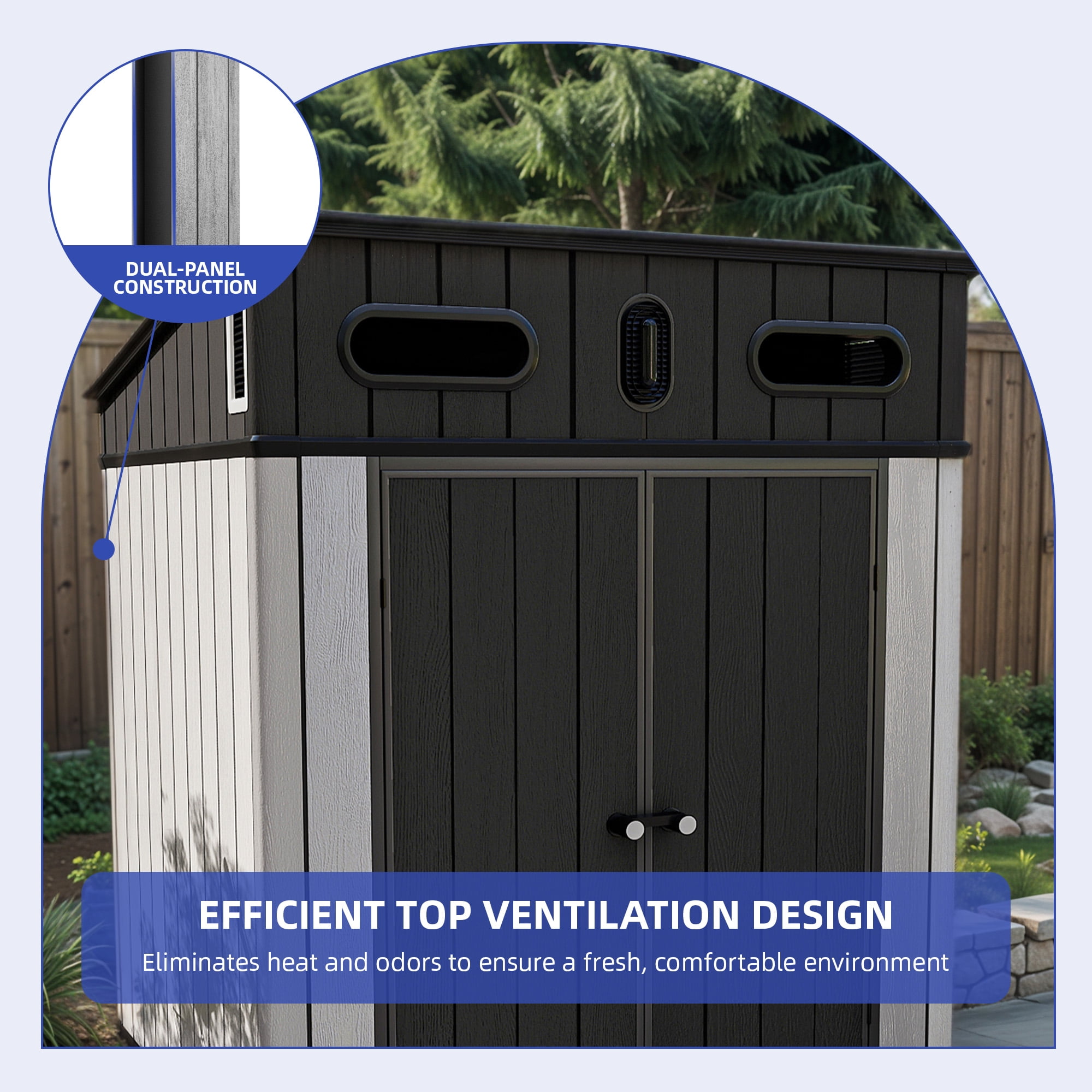 Uforic 6x6 ft Outdoor Polymer Storage Shed Unit w/Viewing Panels, Base, Dual Entryways for Equipment, Bicycles, Gray
