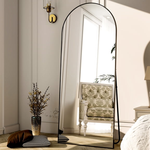 SEETHRUGLIMMER 68"x22.2" Arched Full Length Mirror Wall-Mounted Floor Mirror with Stand, Black