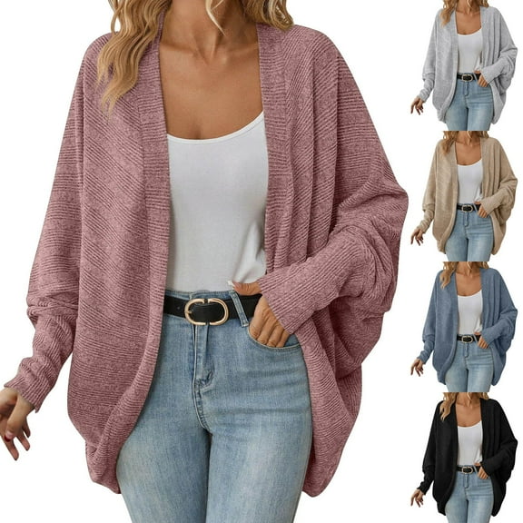 idosla Oversized Cardigan Sweaters for Women Fall Outfits Chunky Knit Open Front Sweater with Pockets (Black, M)