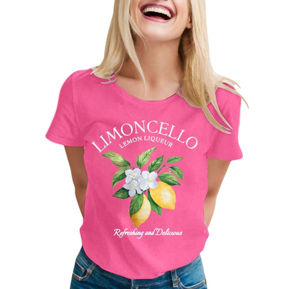 Likimi Womens T Shirt Crew Neck Short Sleeve Fruit Print Relaxed Fit Summer Elegant Tee Pink4 Size L