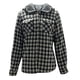 thumbnail image 3 of Chaqueta de cuero con capucha y manga larga para mujer, informal, con cuello grande y cordones en la cintura, con parches, ajustada, de manga larga, 3 of 4