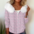thumbnail image 7 of Women's Fashion Casual Sweater with Zipper Print, Plush Hooded Cardigan Jacket for Christmas Season and Cozy Wear,Purple Pink,2XL, 7 of 7