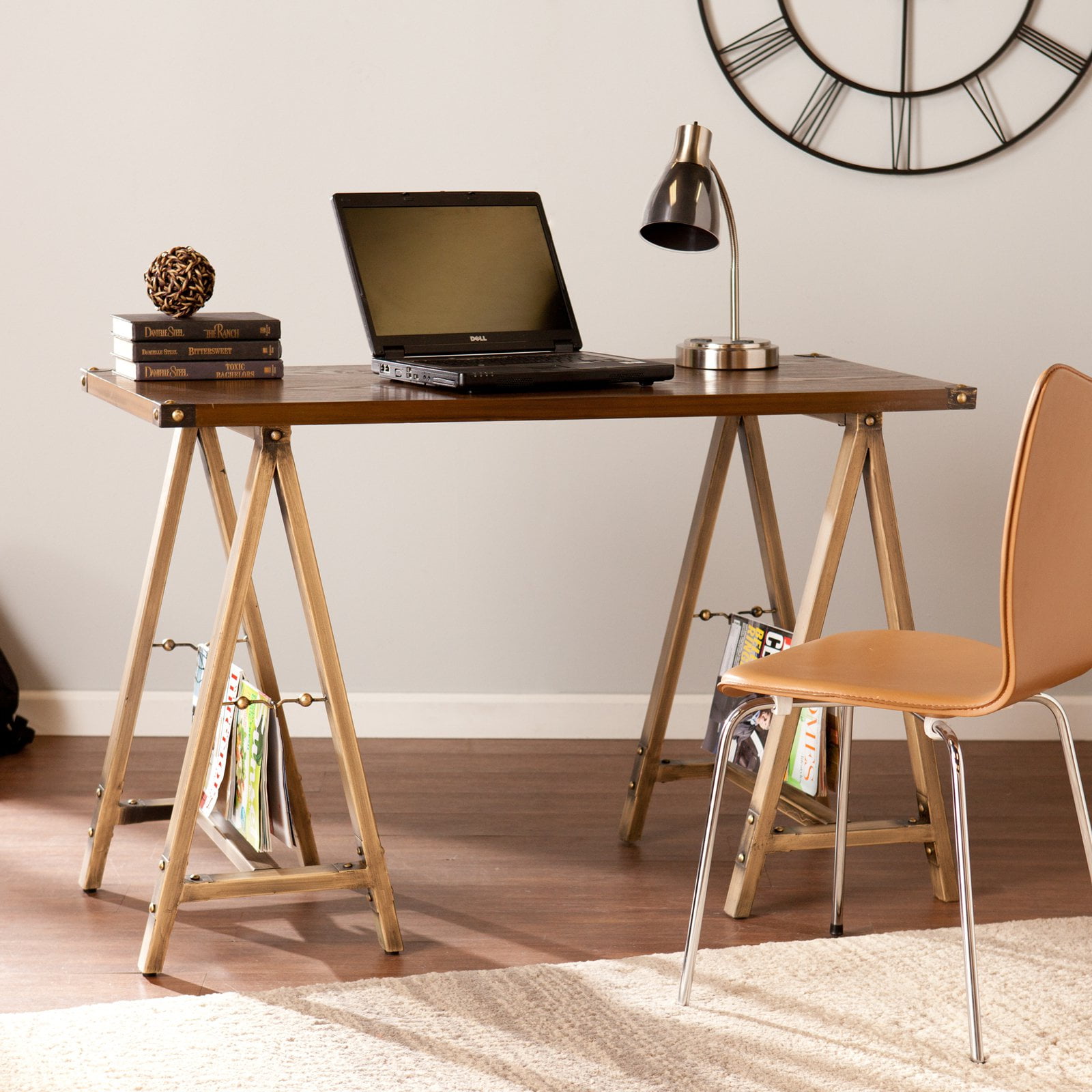 Southern Enterprises Downing Sawhorse Writing Desk Antique