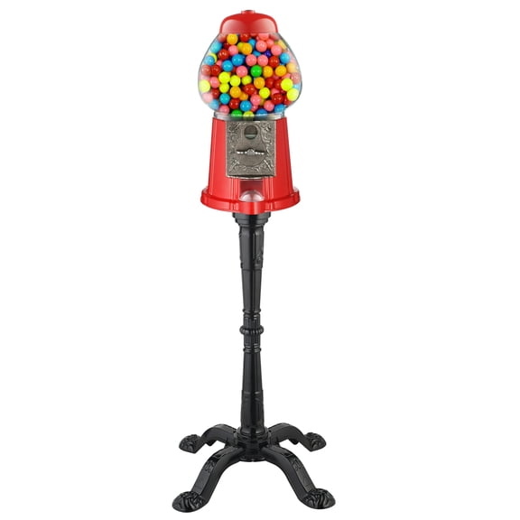 15” Gumball Machine with Stand and Coin Bank - Bubble Gum Machine Candy Dispenser Vending Machine with Glass Globe and Metal Base - Vintage Style Gum Ball Machine by Great Northern Popcorn (Red)