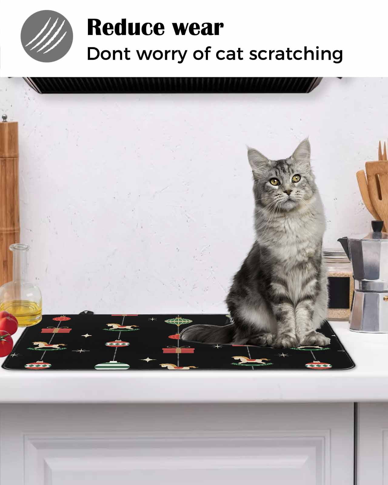 Large Induction Cooktop Protector Mat Christmas Stove Top Covers for Electric Stove, Winter Red Green Xmas Weeping Balls Decorative Stove Burner Cover Mats, Glass Top Stove Cover