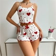 thumbnail image 4 of Xyxonk Womens 2 Piece Graphic Pajama Set Heart Print Bow Front Cami Crop Tops and Shorts Set Sexy Spaghetti Strap Ribbed Lounge Sets Red S, 4 of 4