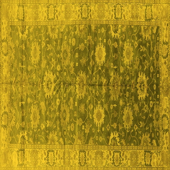 Ahgly Company Machine Washable Indoor Square Oriental Yellow Traditional Area Rugs, 4' Square