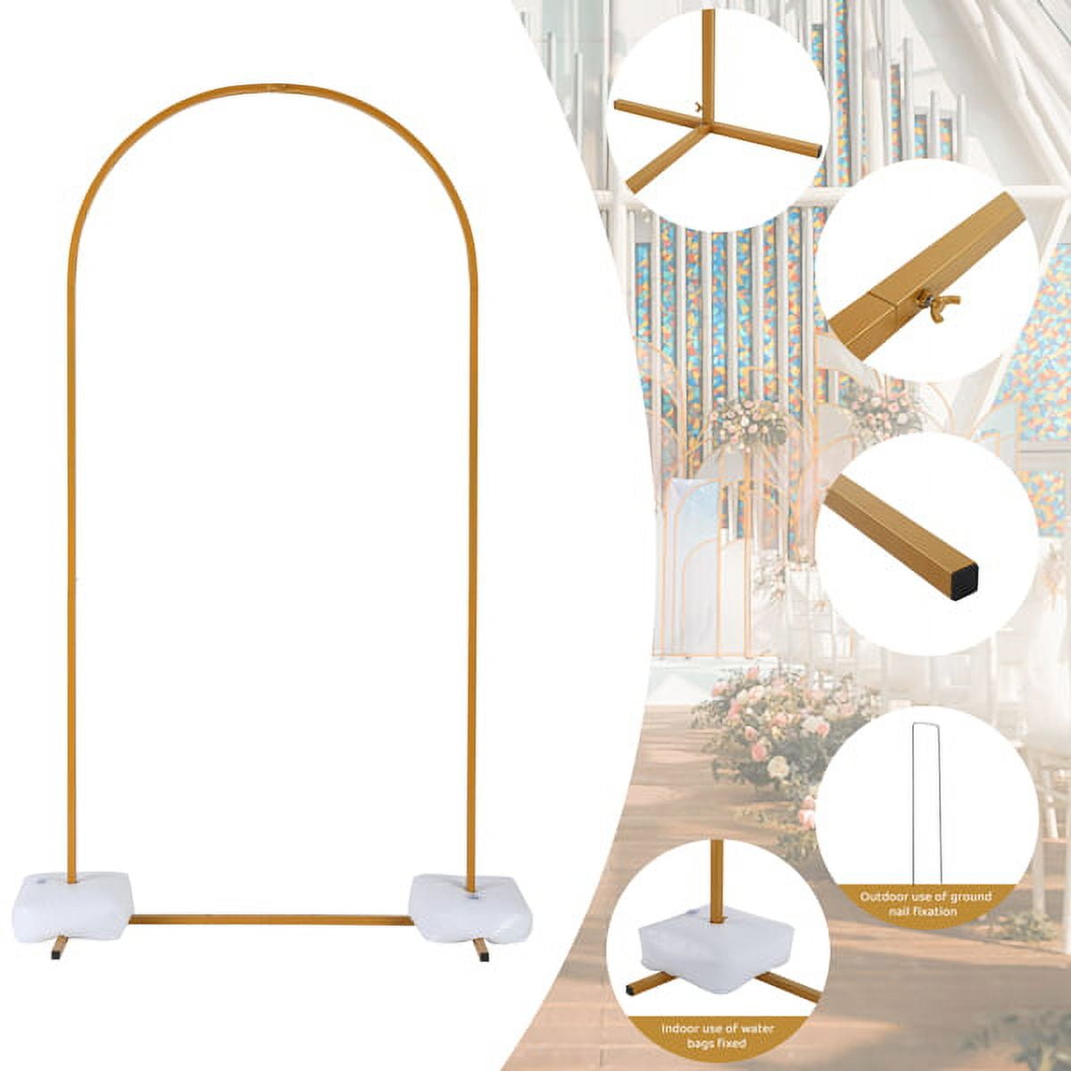 100x200cm Wedding Iron Arch - Golden Yellow Finish, Rustproof, Easy Install, with Water Bag & Floor Nails​