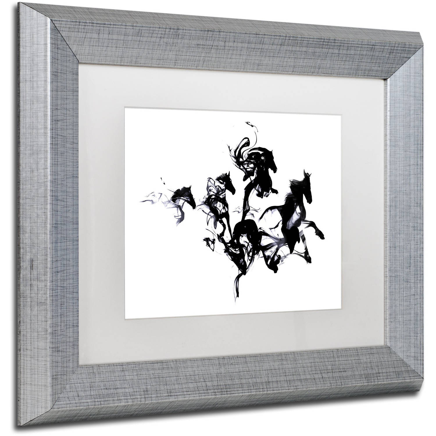 Trademark Fine Art 'Black Horses' Canvas Art by Robert Farkas, White Matte, Silver Frame