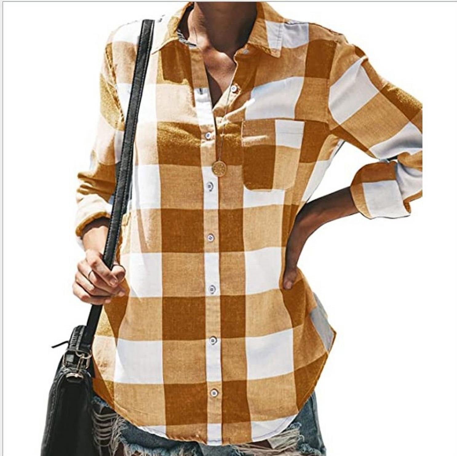 Women's Casual Plaid Shirts Stripe V 