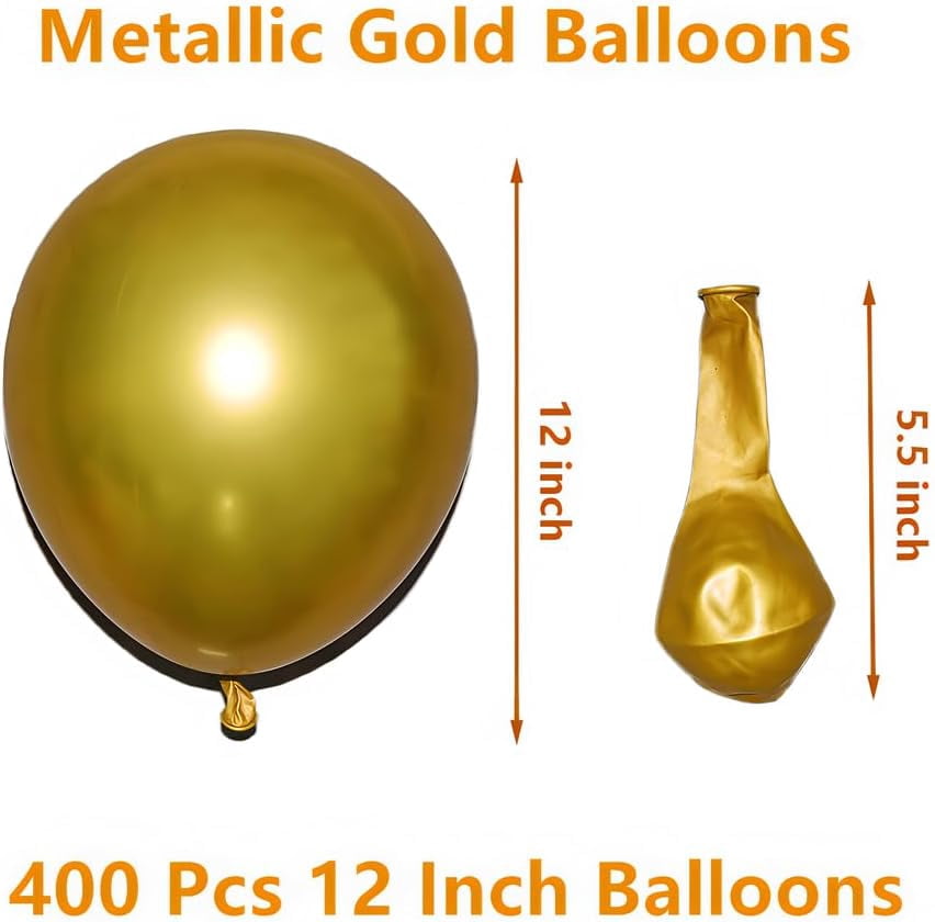 400 Pcs Gold Balloons 12 Inch Metallic Chrome Shiny Bulk Latex Balloon for Birthdays Weddings Party Decorations