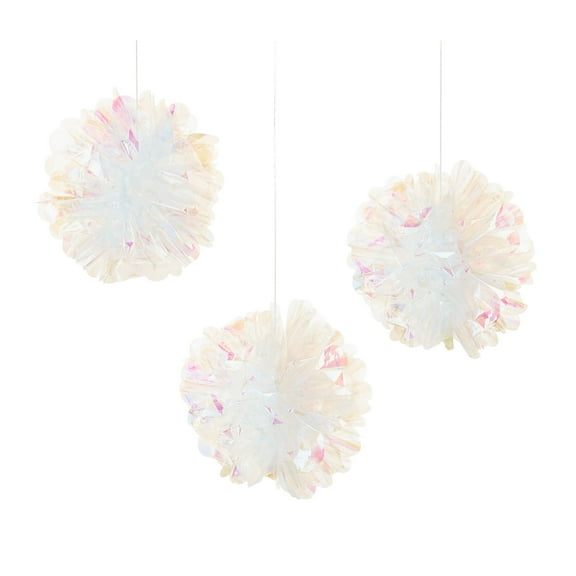 Iridescent Pom Pom Hanging Decorations, 7.5", 3 Pieces, by Way To Celebrate