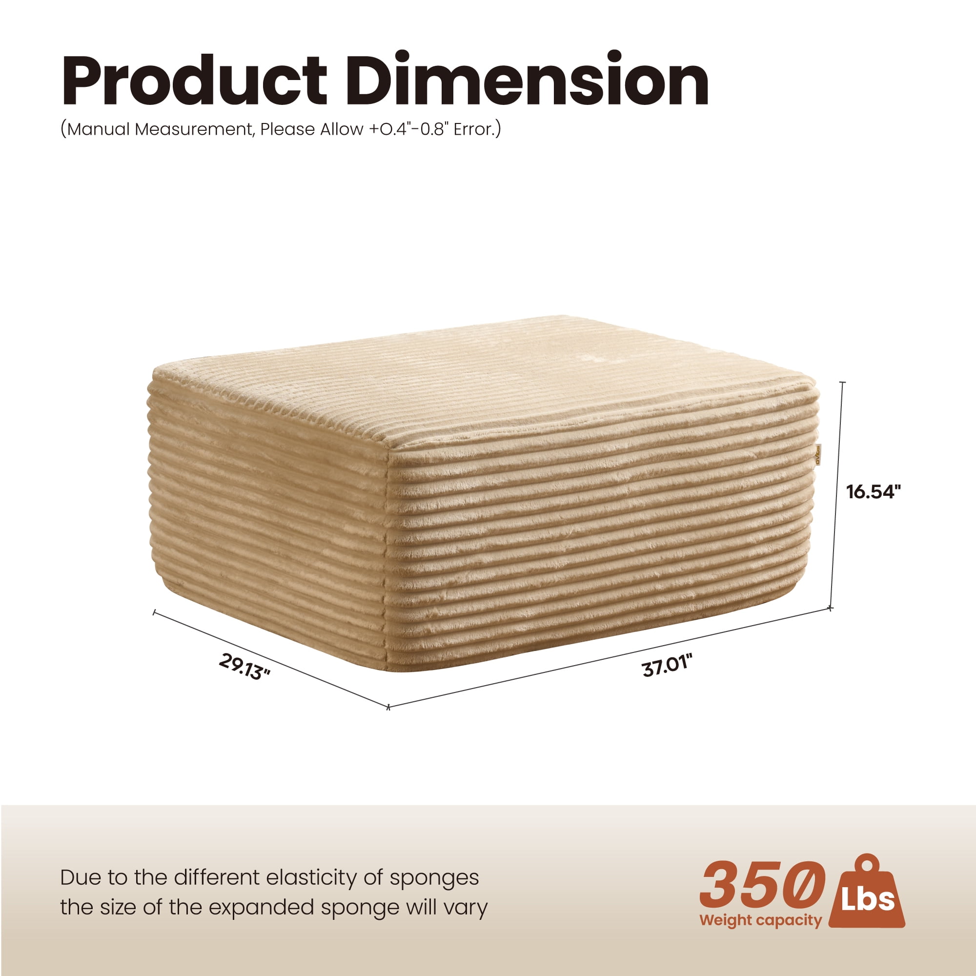 Ovios Oversized Ottoman Footrest for Sofa Large Plush Corduroy Pouf Ottoman Coffee Table Rectangle Floor Bench Extra Seating for Living Room, No Assembly, Beige