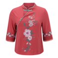 thumbnail image 5 of Embroidered Linen Shirts For Women Loose Fit Tee Shirt Women Cotton Boho Tops Womens Summer Tops Peasant Tops For Women Summer Blouses For Women Womens Gauze Tops Chinese Frog Button Tees Red M, 5 of 8