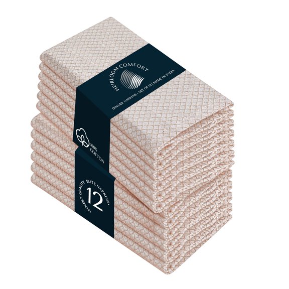 HEIRLOOM COMFORT Beige Honeycomb Weave Cloth Napkins Set of 12, 16x16 Inches, Cotton, Durable & Absorbent, Reusable and Washable Napkins for Rustic Dining, Weddings, Holidays, Everyday Use