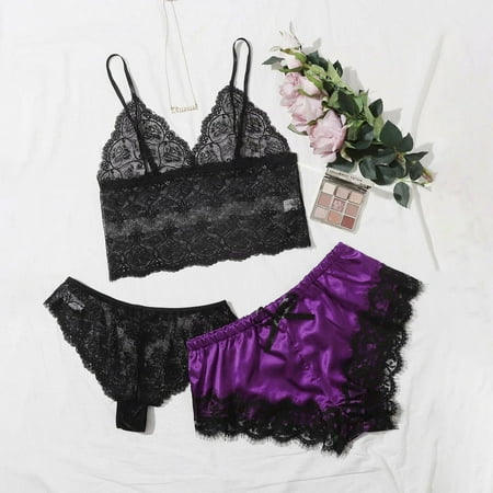 Levmjia Pajamas for Women Set Clearance Summer Plus Size New Sexy Lace Lingerie Silk Underwear Sleepwear Underwear Pajamas Satin