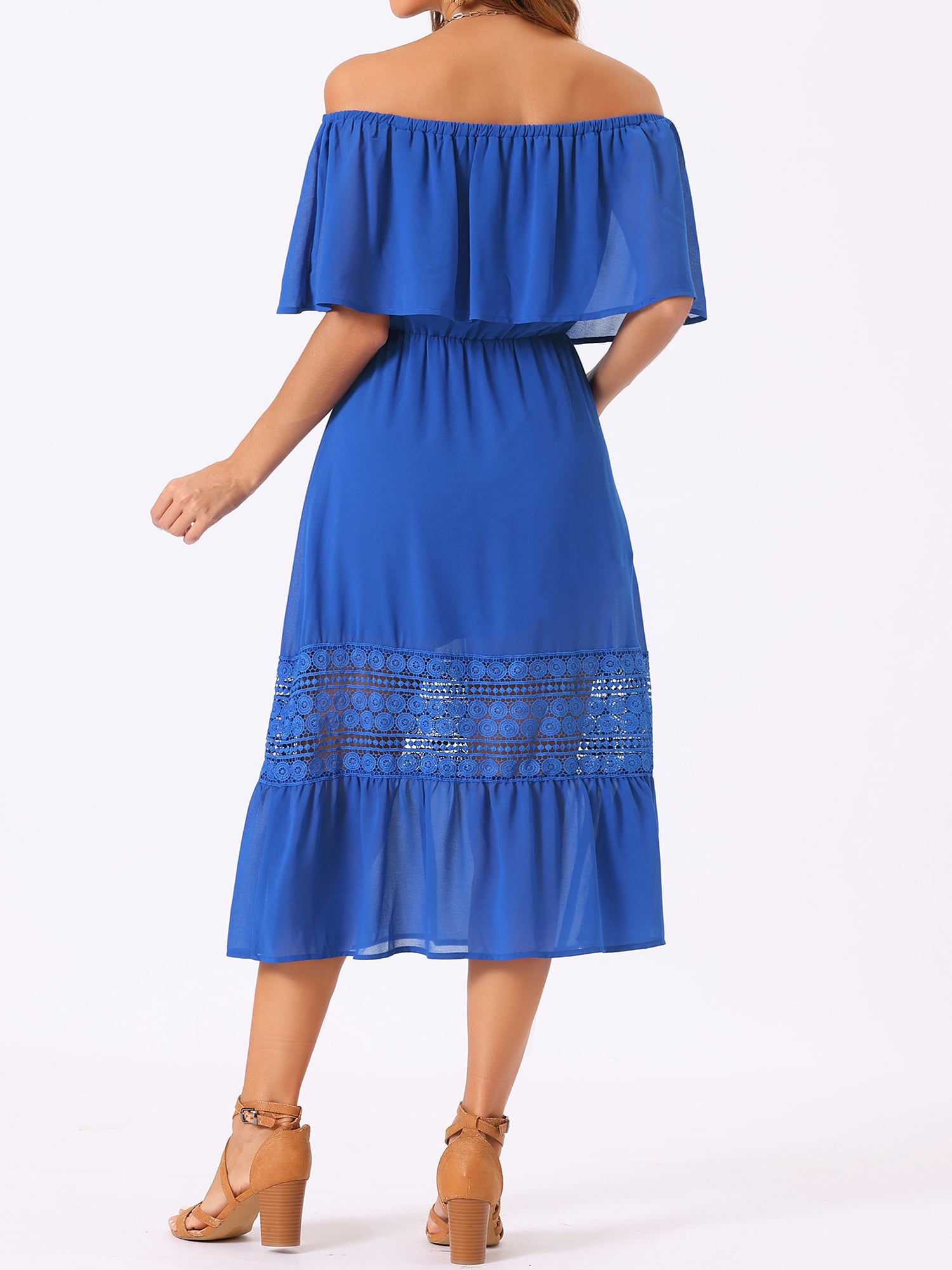 DARING DIVA Women's Off Shoulder Flutter Sleeve Maxi Dress M Royal Blue