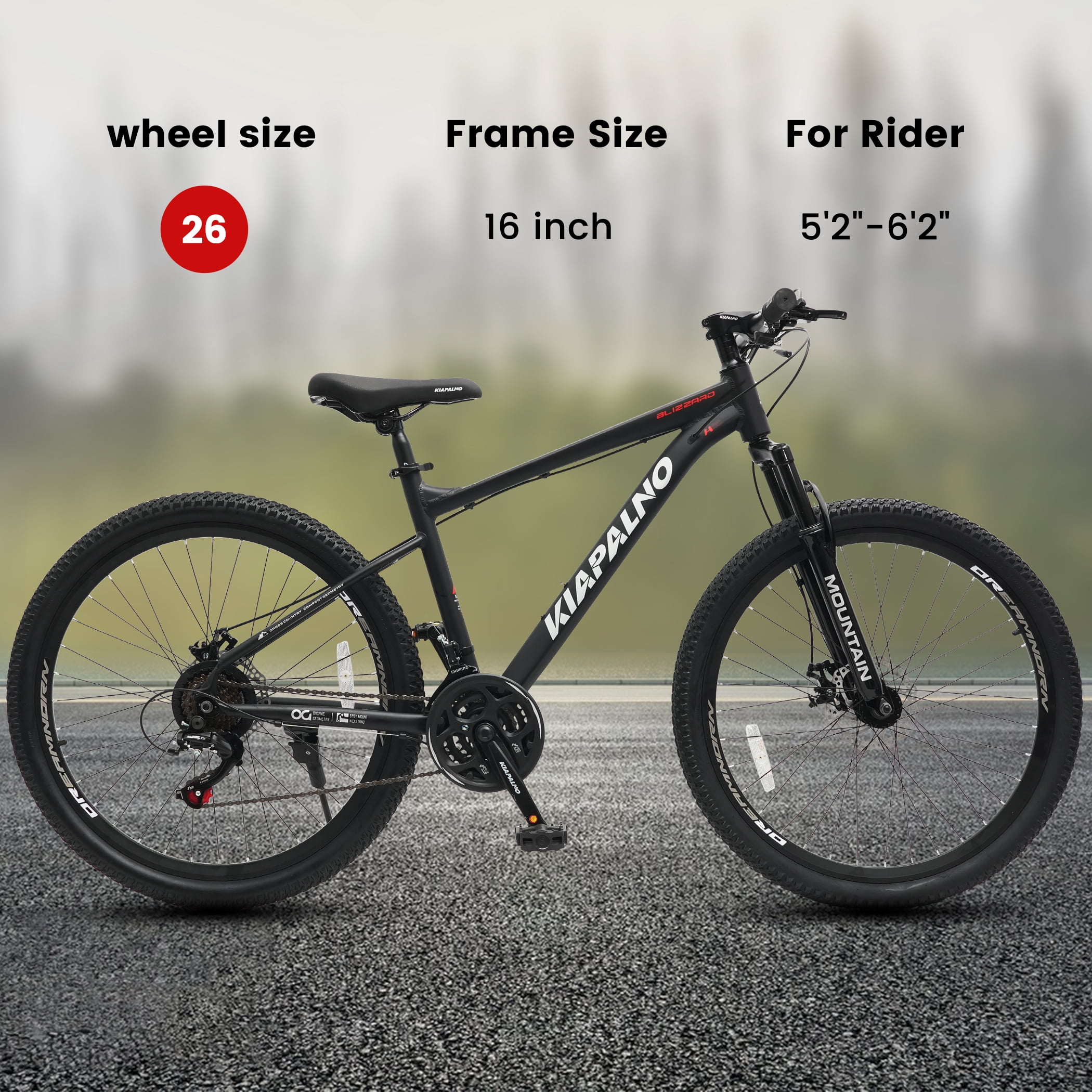 26 Inch Mountain Bike for Adult Men Women, 21-Speed Mountain Bicycle with Front Suspension and Dual Disc Brakes, Aluminum Alloy Frame MTB Bike for Outdoor Trail Commuter, Black