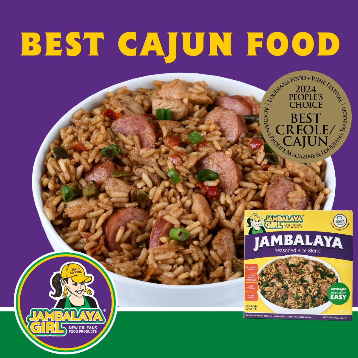 (3 pack) Jambalaya Girl Jambalaya Seasoned Rice Blend 8 oz. Packaged Meals (shelf-stable)