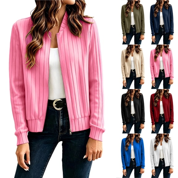 Otntypg Fall Ribbed Knit Jackets for Women Full Zip up Long Sleeve Open Front Cardigan Sweater Tops Loose Fit Casual Lightweight Cozy Outwear Coat
