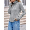thumbnail image 7 of Long Sleeve Women Vintage Cable Knit Cardigan Zip Up Collared Sweater Coat, 7 of 7
