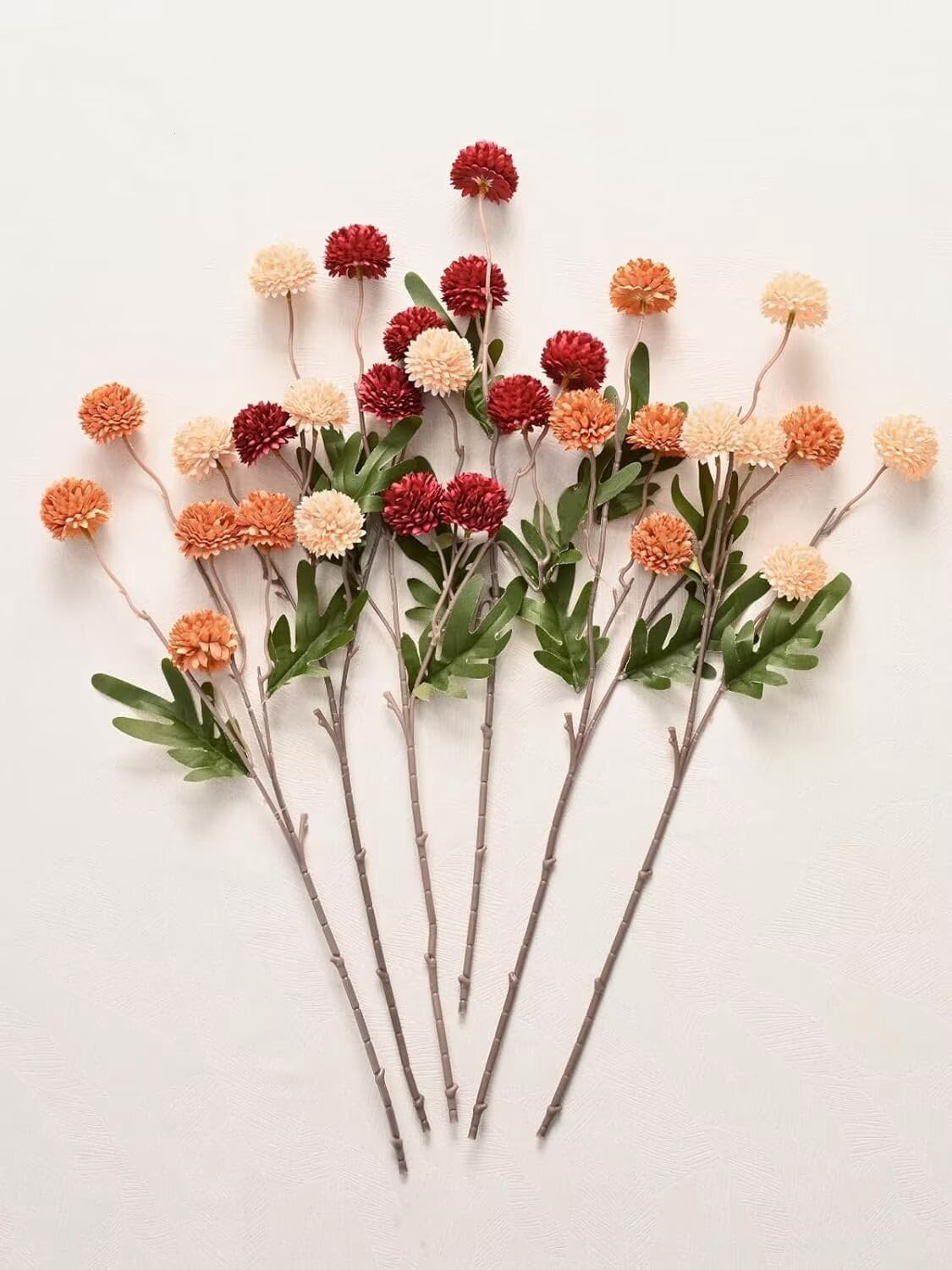 Pakyozj 10pcs Fake Silk Pompon Mum Artificial Flowers, Bulk Faux Mini Chrysanthemums, for Centerpieces Wedding Fillers Champagne Arrangements Boho Decor, No vase