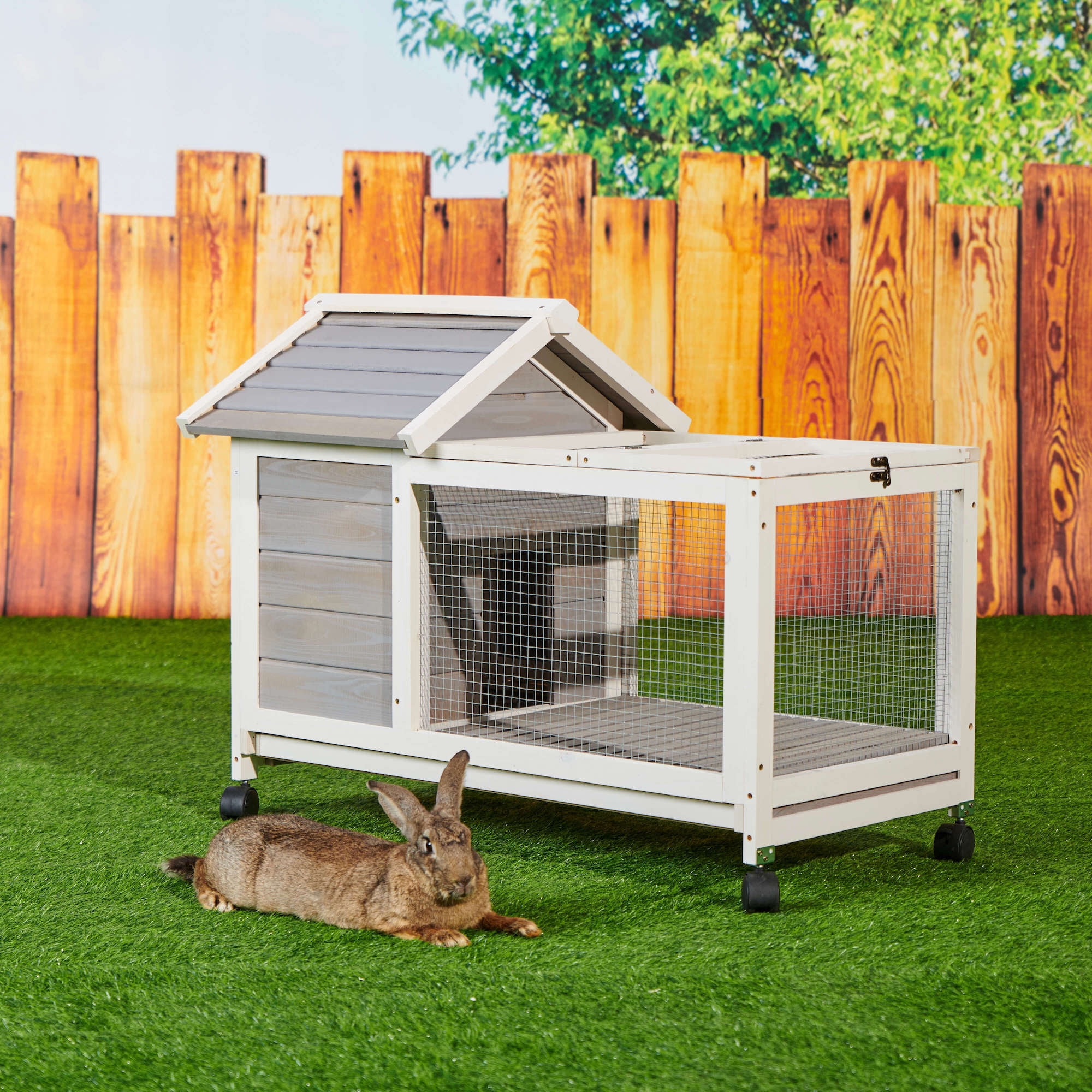 Kepooman 40.7" Wooden Rabbit Hutch, Indoor Bunny Cage with Pull Out Tray, 4 Casters Include, Gray Kepooman 40.7" Wooden Rabbit Hutch, Indoor Bunny Cage with Pull Out Tray, 4 Casters Include, Gray