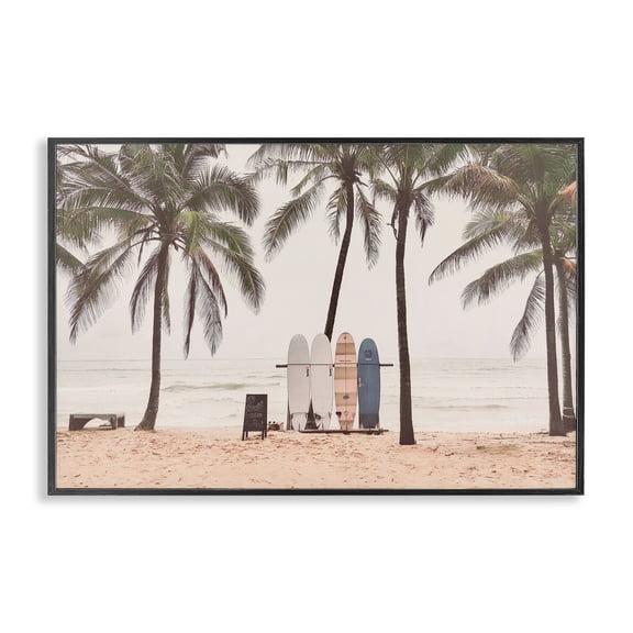 Stupell Industries Tropical The Boards Surfer's Beach Black Framed Giclee Art, 18 x 12, by Sisi and Seb