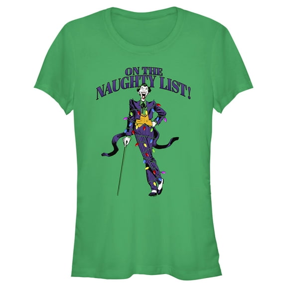 Junior's Batman On the Naughty List  Graphic Tee Kelly Green Medium