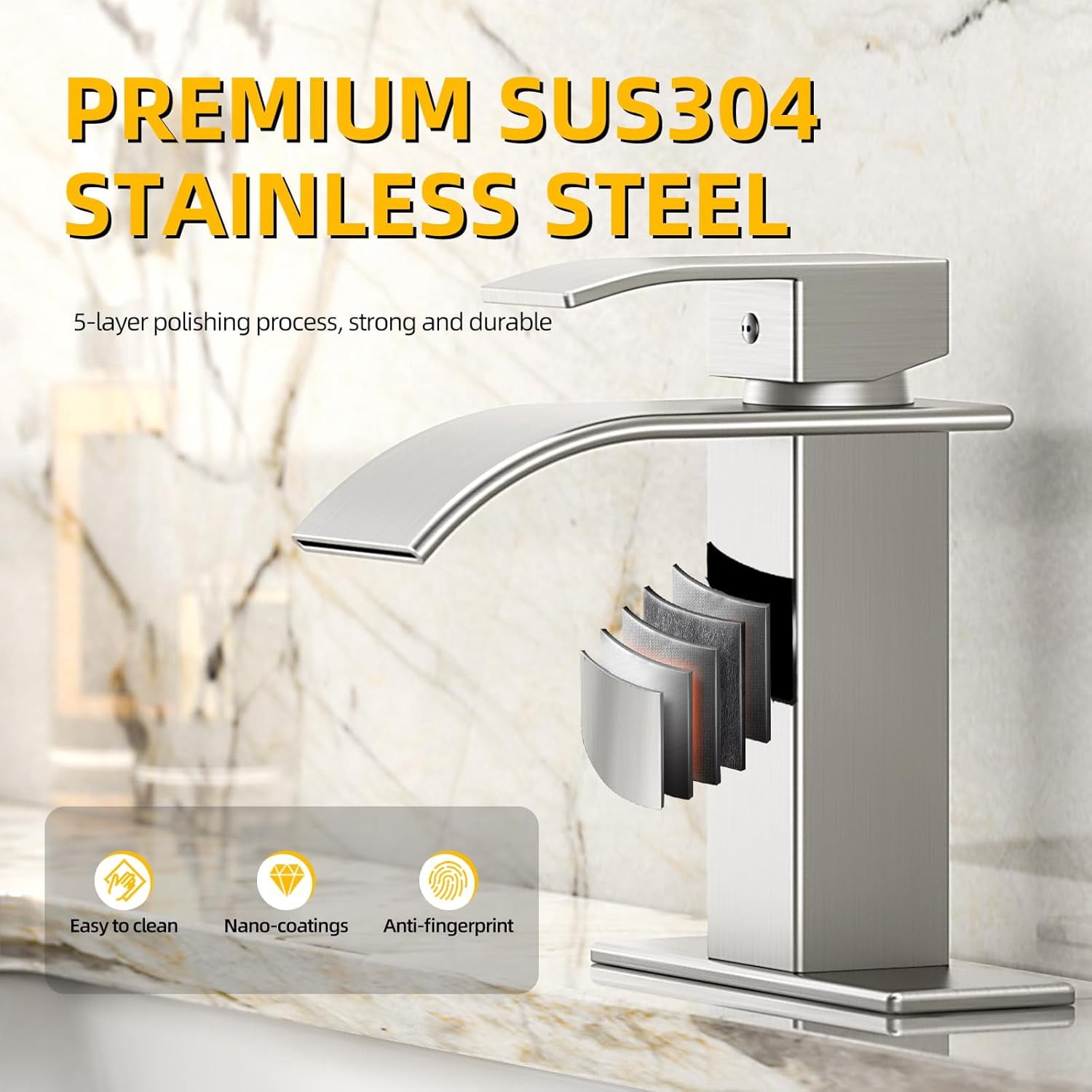 Bathroom Sink Faucet 1 Hole Single Handle Waterfall Lavatory Vanity Mixer Taps